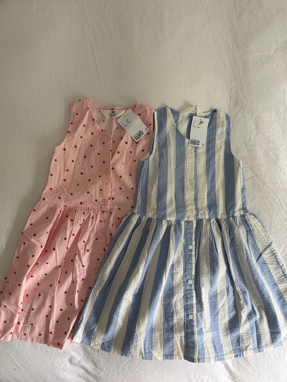 2 NWT H&M Girls' Pink Strawberry & Striped Dresses